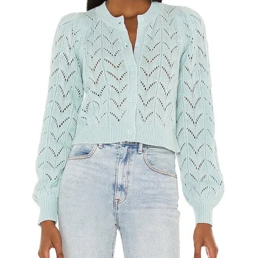Alice and Olivia, Kitty Puff Sleeve Cardigan, Baby Blue, Size Small. EUC.